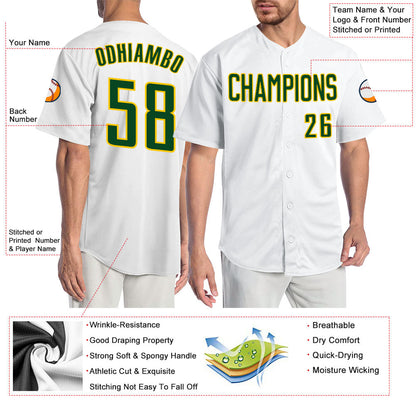 Custom White Green-Gold Authentic Baseball Jersey - Sky-Custom
