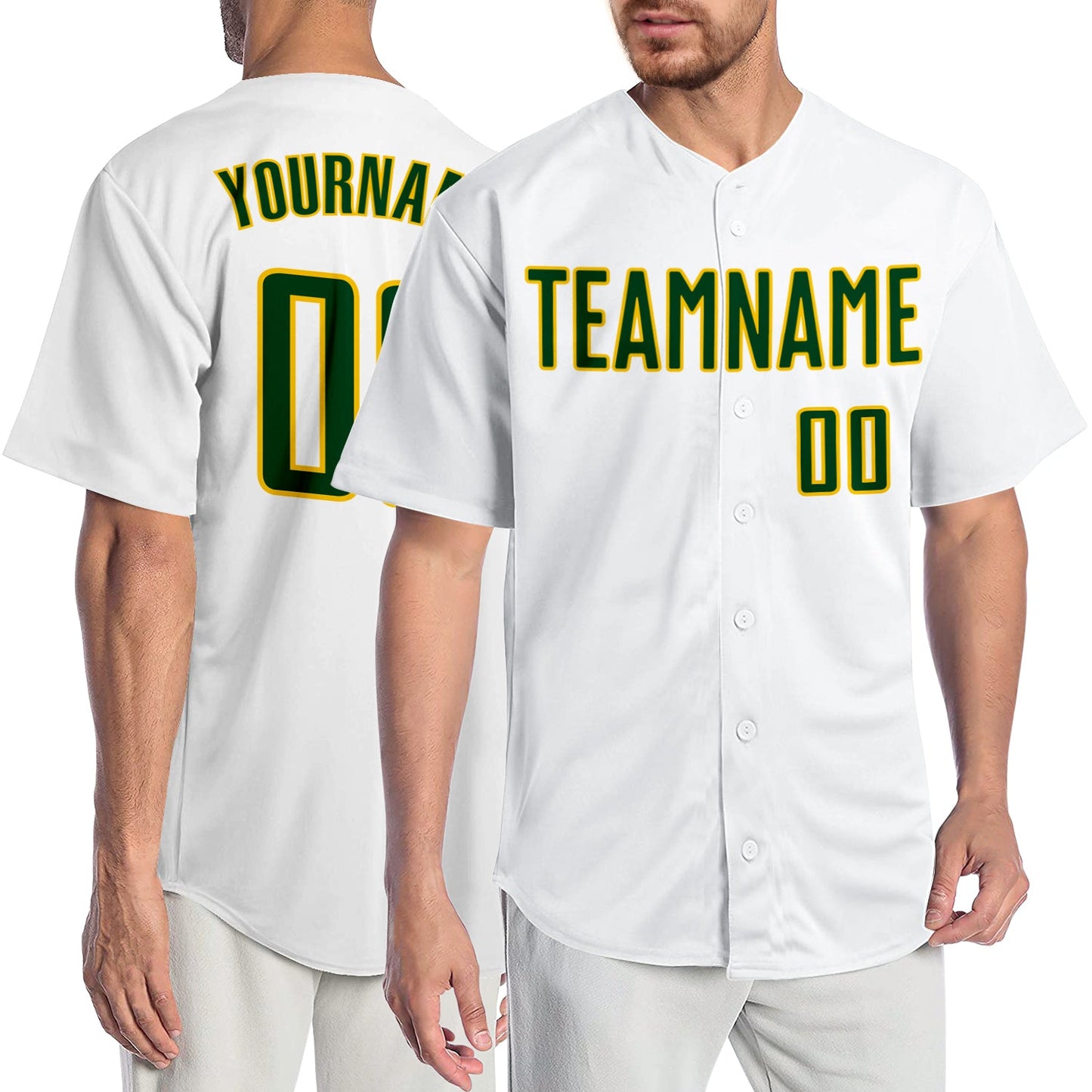 Custom White Green-Gold Authentic Baseball Jersey - Sky-Custom