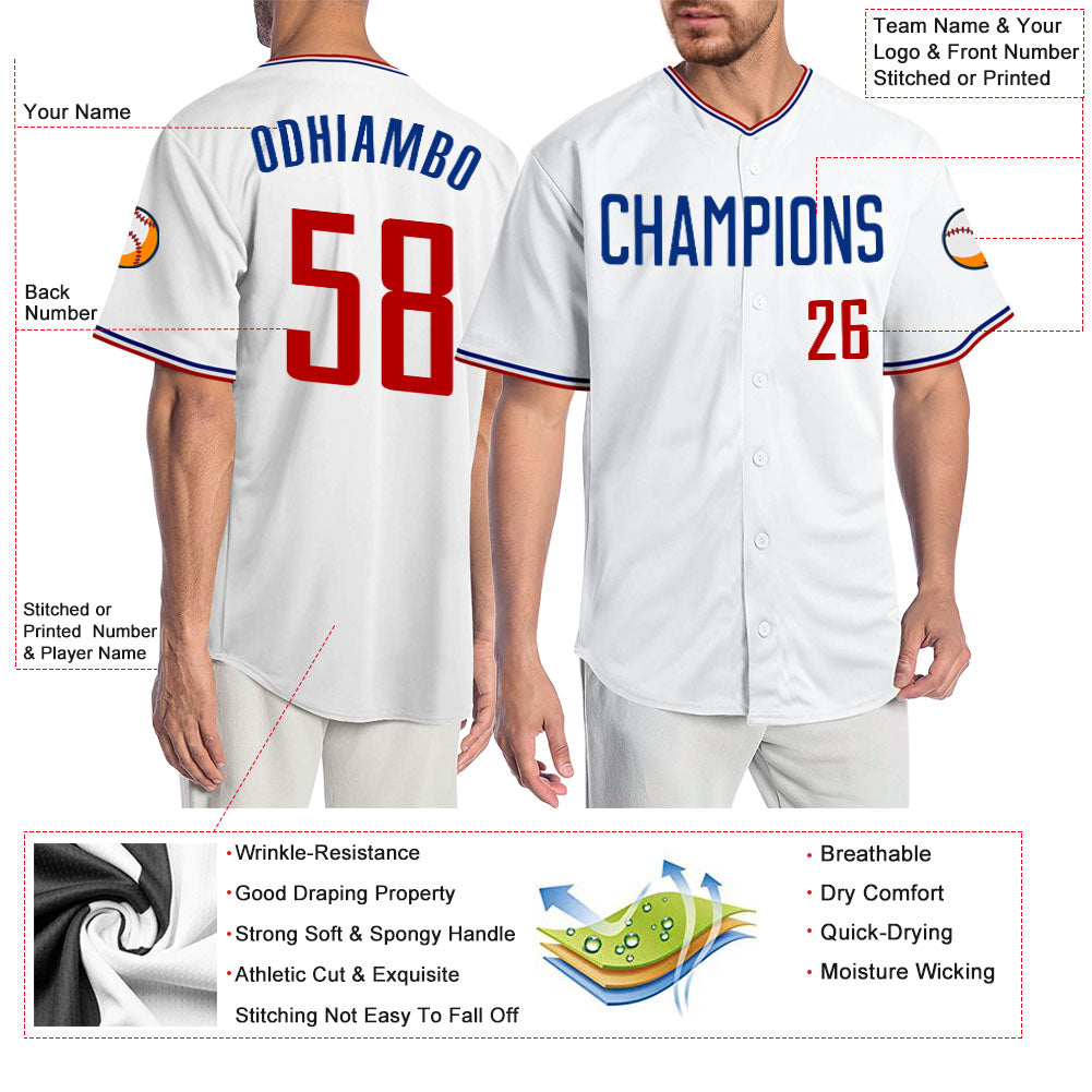 Custom White Red-Royal Authentic Baseball Jersey - Sky-Custom