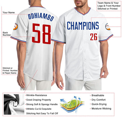 Custom White Red-Royal Authentic Baseball Jersey - Sky-Custom