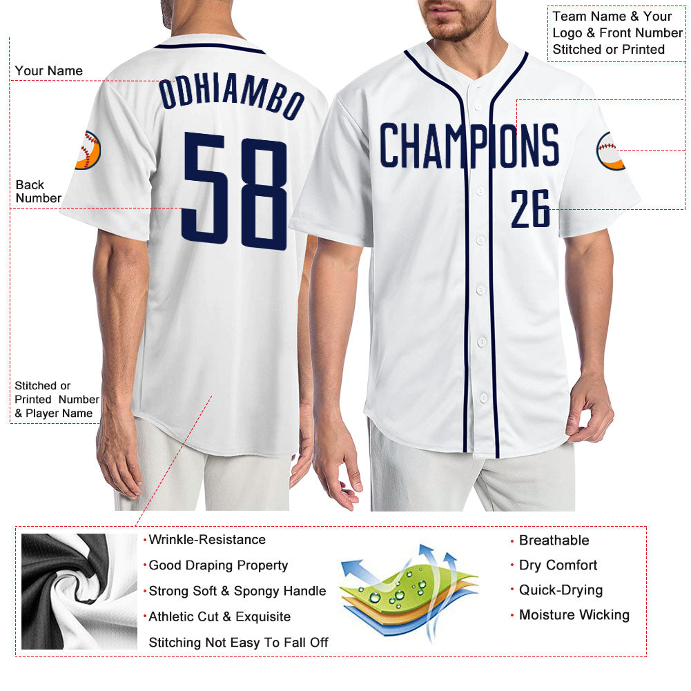Custom White Navy Authentic Baseball Jersey - Sky-Custom