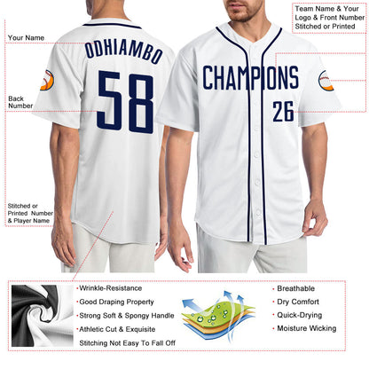 Custom White Navy Authentic Baseball Jersey - Sky-Custom