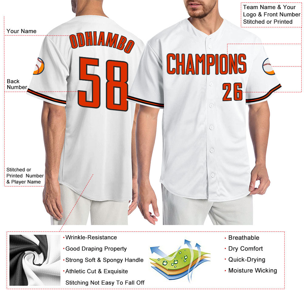 Custom White Orange-Black Authentic Baseball Jersey - Sky-Custom