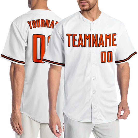 Custom White Orange-Black Authentic Baseball Jersey - Sky-Custom
