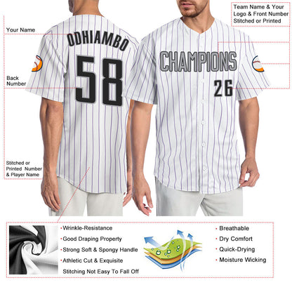 Custom White Purple Pinstripe Black-Gray Authentic Baseball Jersey - Sky-Custom