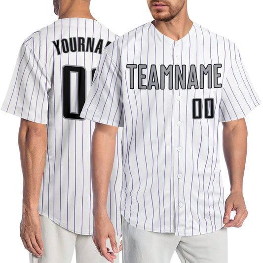 Custom White Purple Pinstripe Black-Gray Authentic Baseball Jersey - Sky-Custom