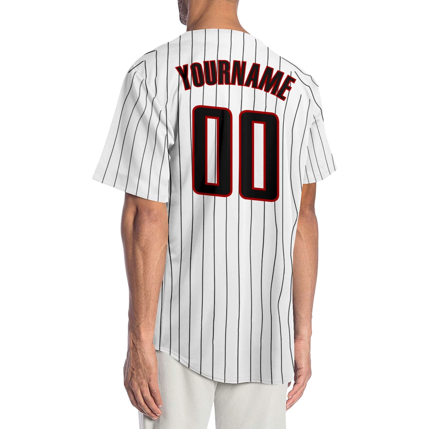 Custom White Black Pinstripe Black-Red Authentic Baseball Jersey - Sky-Custom