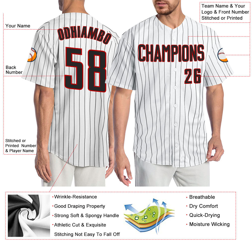 Custom White Black Pinstripe Black-Red Authentic Baseball Jersey - Sky-Custom