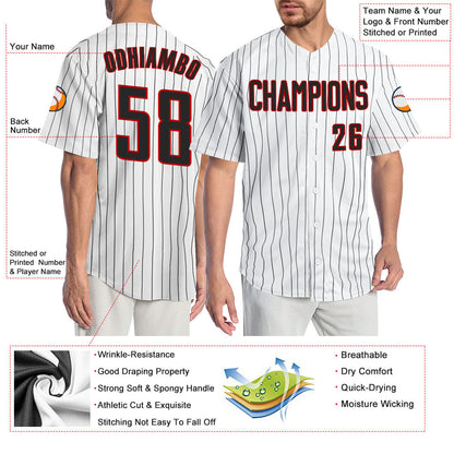 Custom White Black Pinstripe Black-Red Authentic Baseball Jersey - Sky-Custom