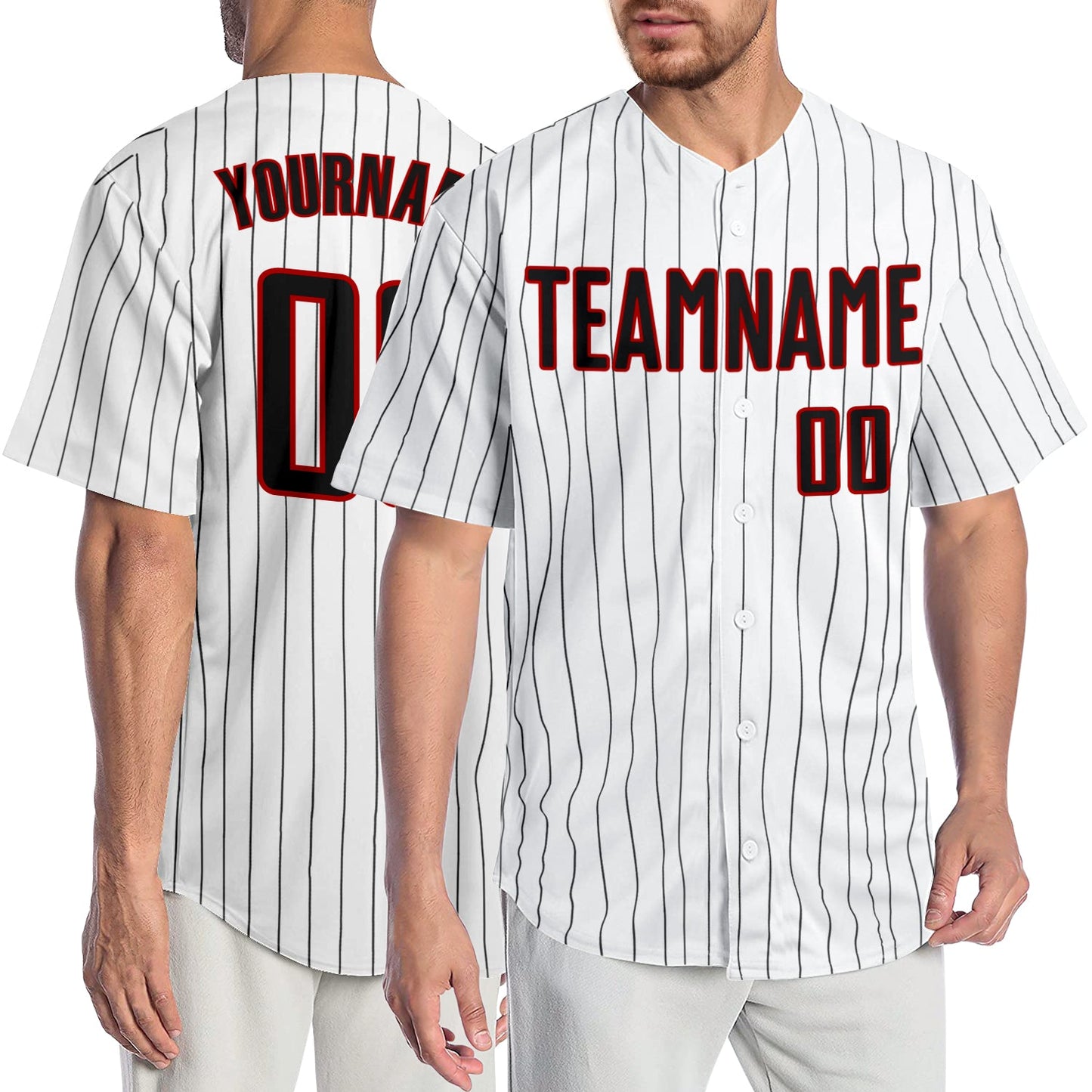 Custom White Black Pinstripe Black-Red Authentic Baseball Jersey - Sky-Custom