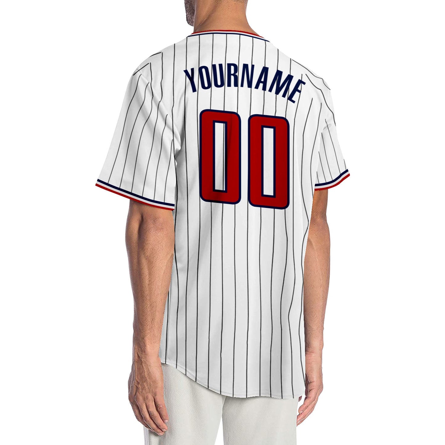 Custom White Navy Pinstripe Red-Navy Authentic Baseball Jersey - Sky-Custom