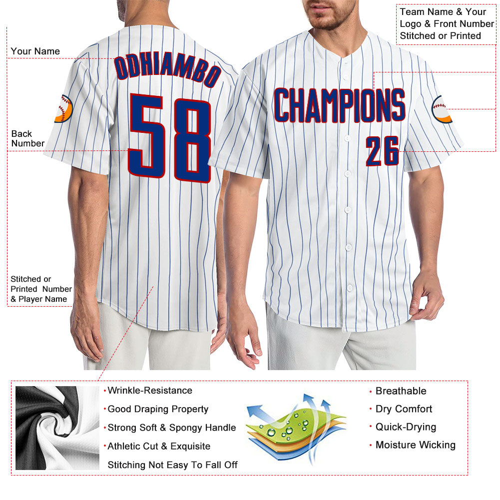 Custom White Royal Pinstripe Royal-Red Authentic Baseball Jersey - Sky-Custom