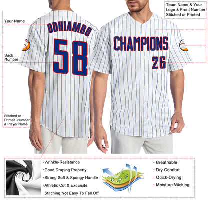 Custom White Royal Pinstripe Royal-Red Authentic Baseball Jersey - Sky-Custom