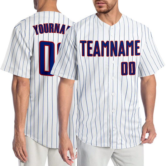 Custom White Royal Pinstripe Royal-Red Authentic Baseball Jersey - Sky-Custom