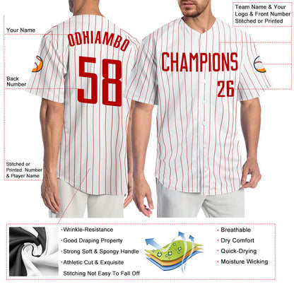 Custom White Red Pinstripe Red Authentic Baseball Jersey - Sky-Custom
