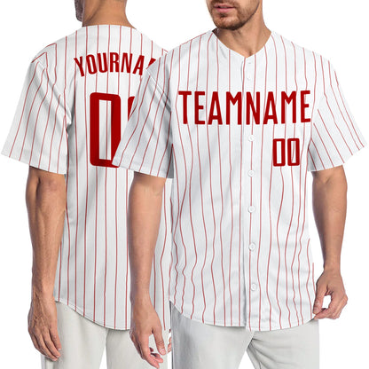 Custom White Red Pinstripe Red Authentic Baseball Jersey - Sky-Custom