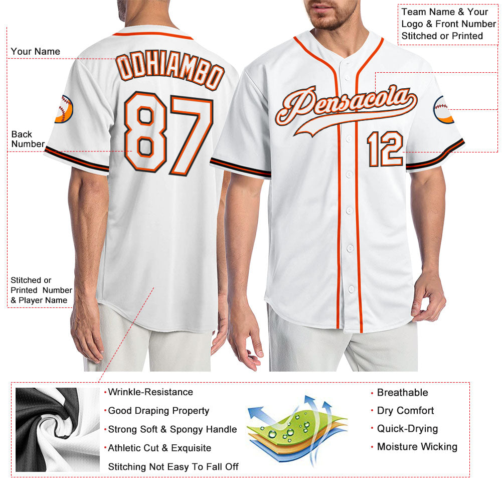 Custom White White-Orange Authentic Baseball Jersey - Sky-Custom