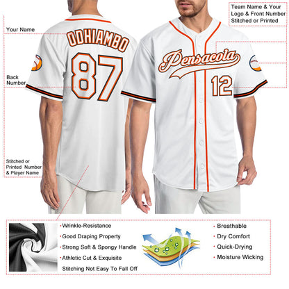 Custom White White-Orange Authentic Baseball Jersey - Sky-Custom
