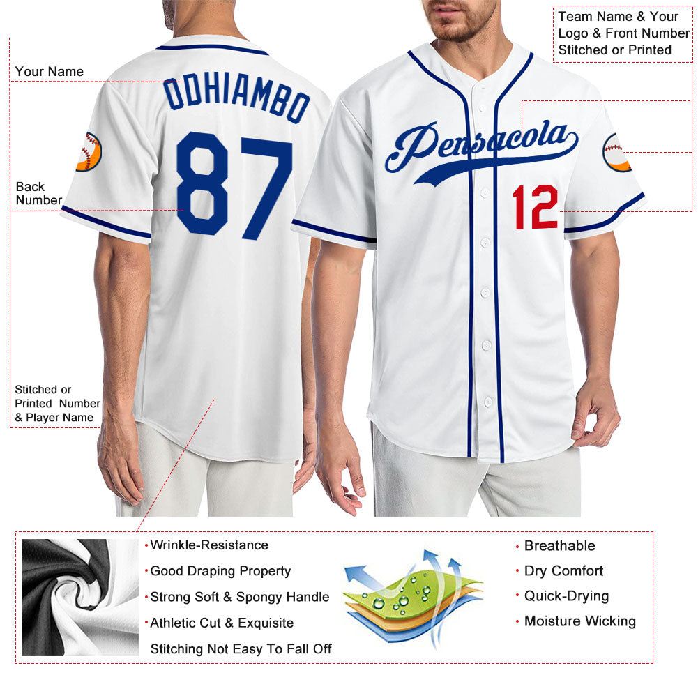 Custom White Royal-Red Authentic Baseball Jersey - Sky-Custom