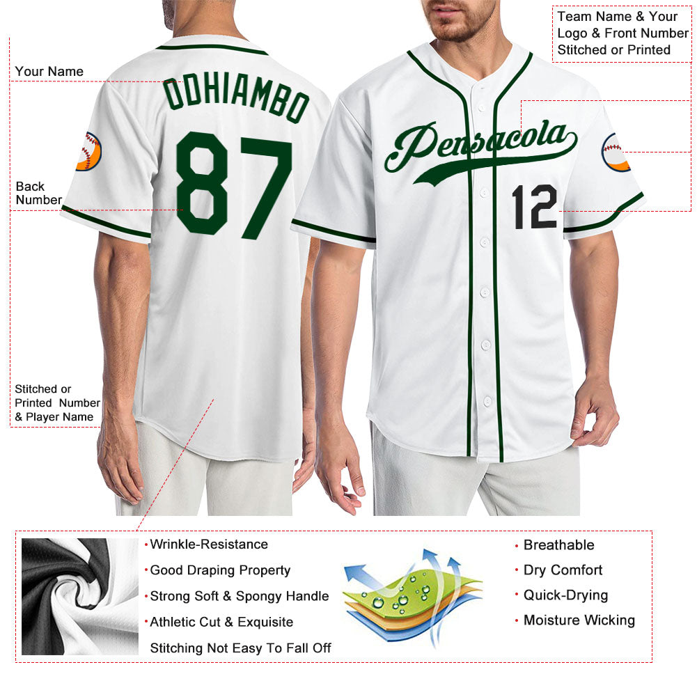 Custom White Green-Black Authentic Baseball Jersey - Sky-Custom