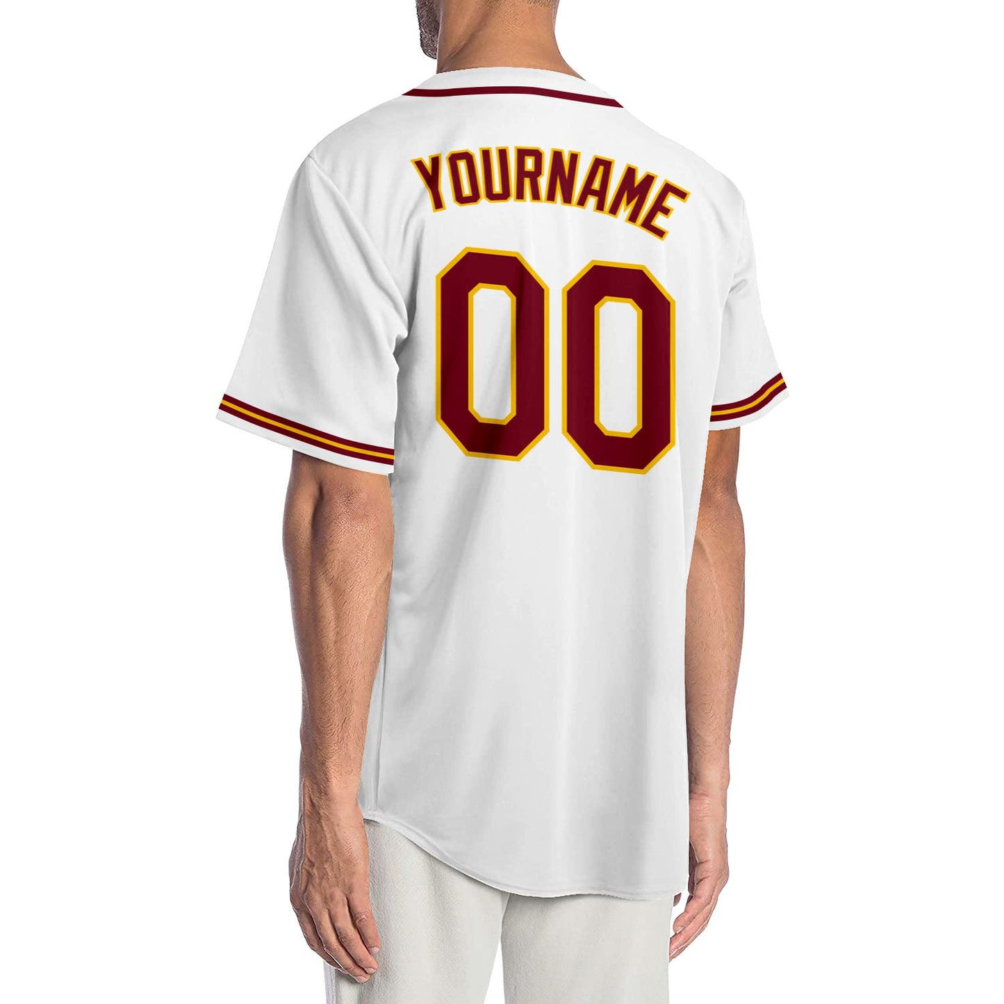 Custom White Crimson-Gold Authentic Baseball Jersey - Sky-Custom