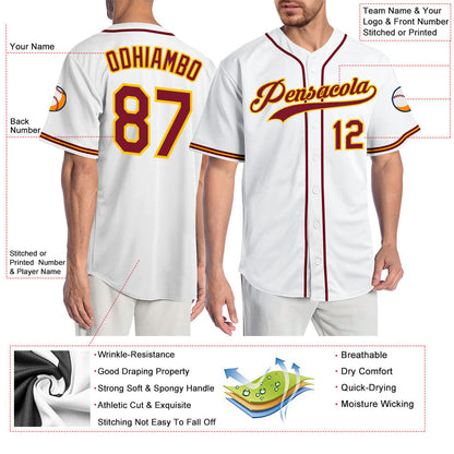 Custom White Crimson-Gold Authentic Baseball Jersey - Sky-Custom