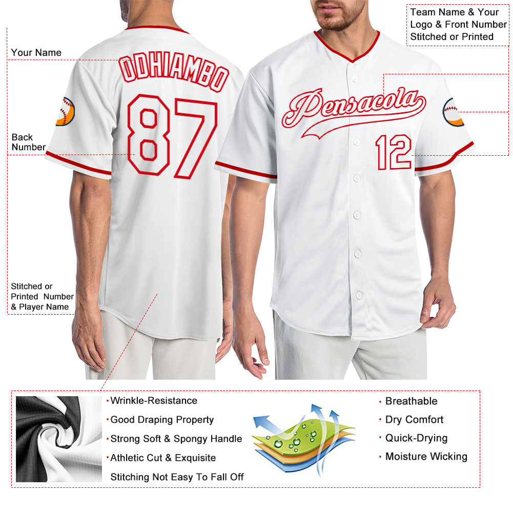Custom White White-Red Authentic Baseball Jersey - Sky-Custom