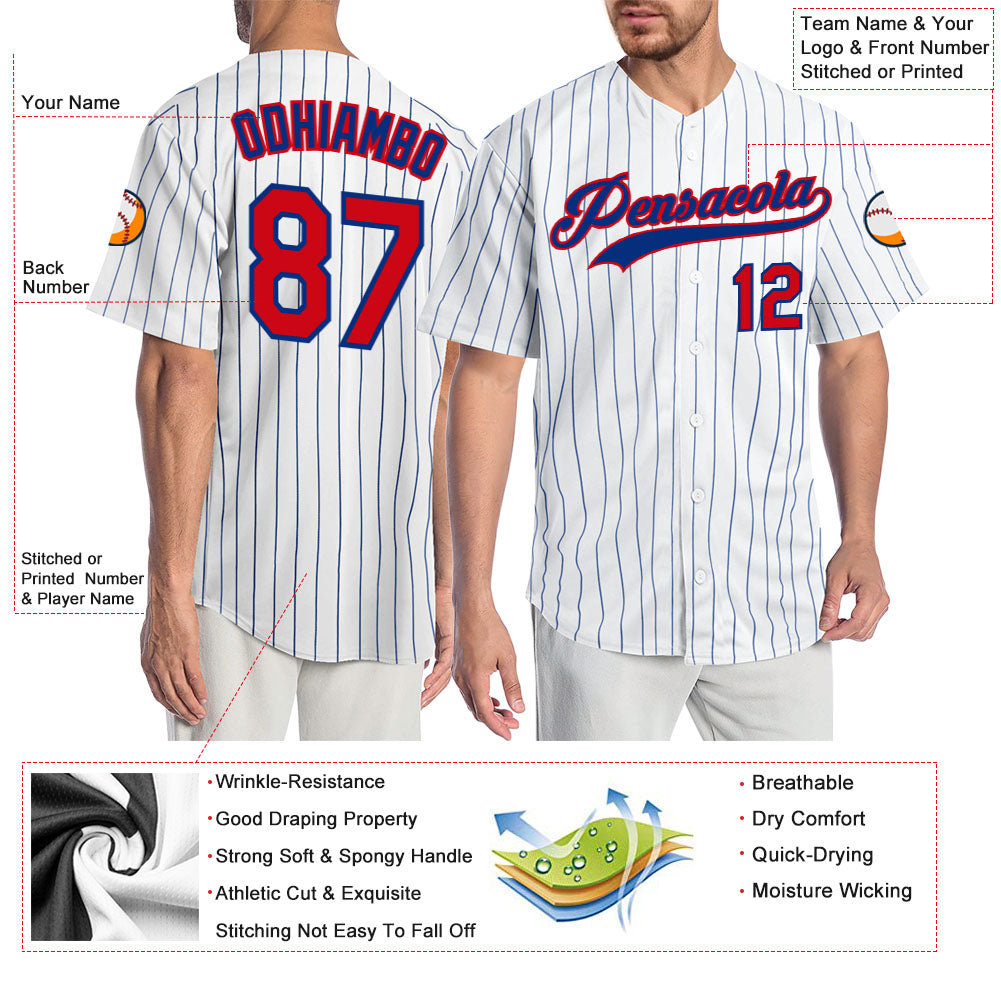 Custom White Royal Pinstripe Red-Royal Authentic Baseball Jersey - Sky-Custom