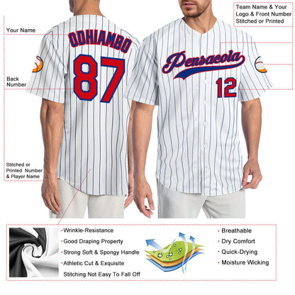 Custom White Royal Pinstripe Red-Royal Authentic Baseball Jersey - Sky-Custom
