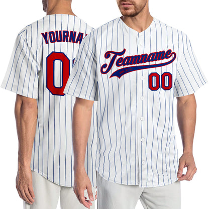 Custom White Royal Pinstripe Red-Royal Authentic Baseball Jersey - Sky-Custom
