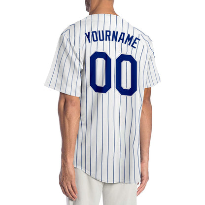 Custom White Royal Pinstripe Royal-White Authentic Baseball Jersey - Sky-Custom