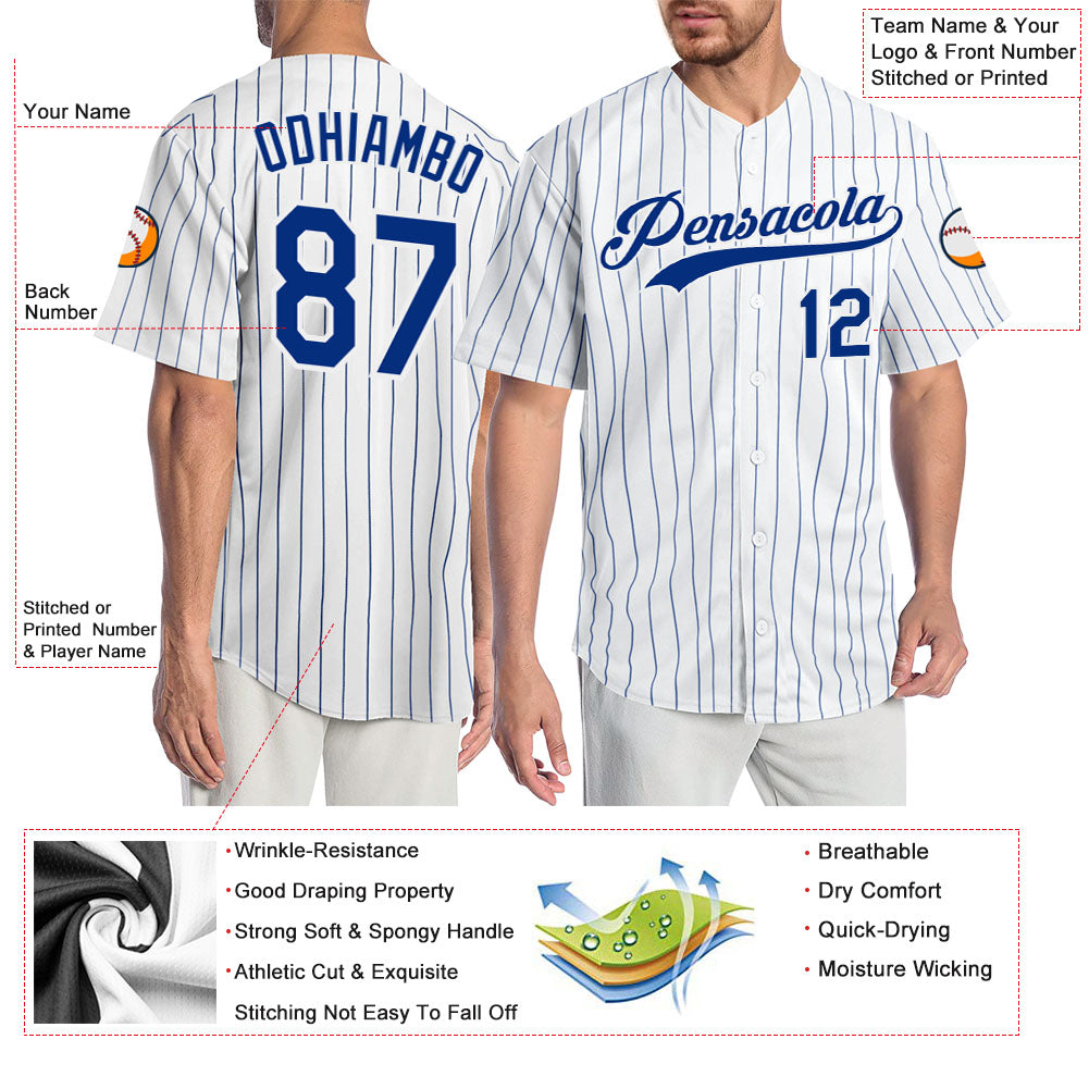 Custom White Royal Pinstripe Royal-White Authentic Baseball Jersey - Sky-Custom