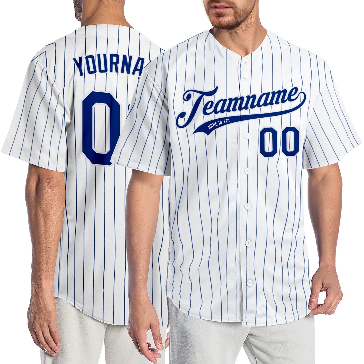 Custom White Royal Pinstripe Royal-White Authentic Baseball Jersey - Sky-Custom