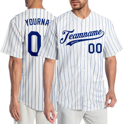 Custom White Royal Pinstripe Royal-White Authentic Baseball Jersey - Sky-Custom