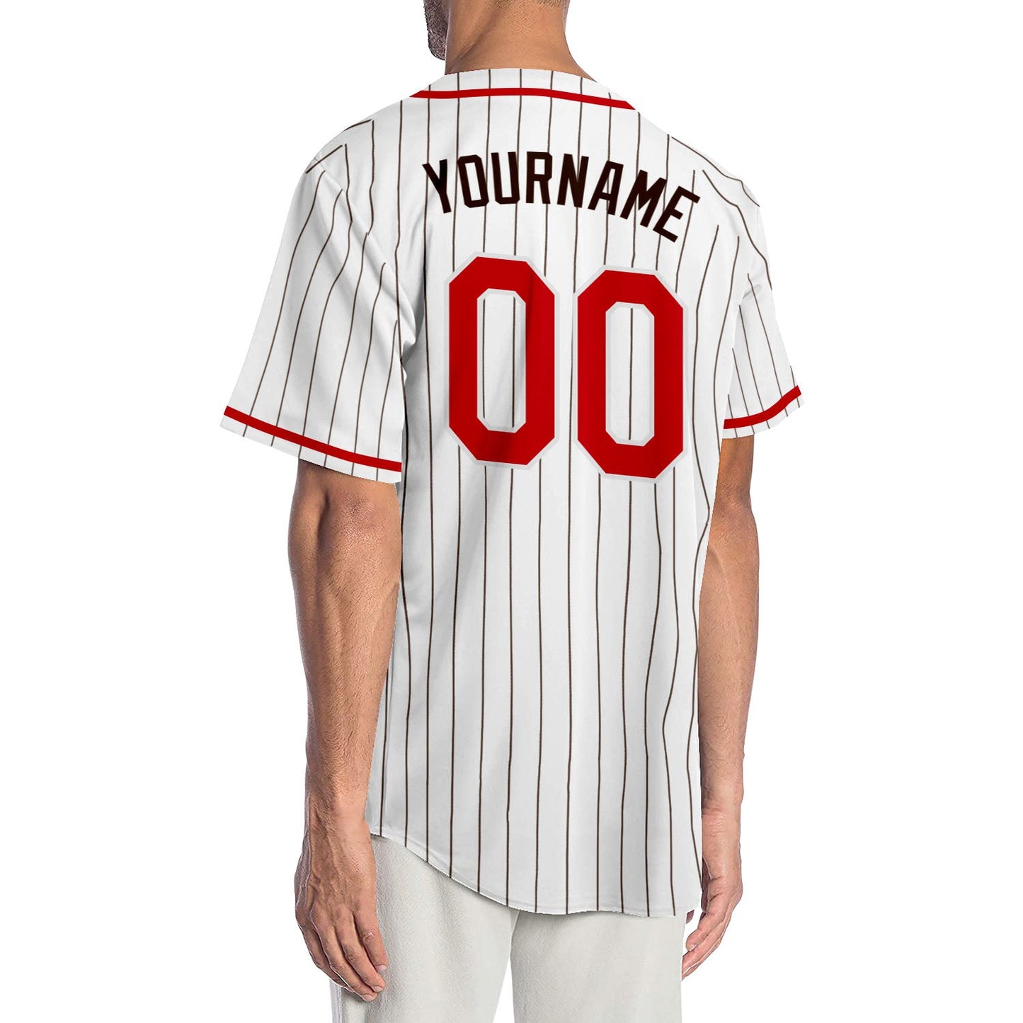 Custom White Brown Pinstripe Red-Brown Authentic Baseball Jersey - Sky-Custom