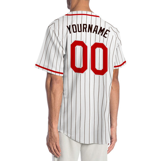 Custom White Brown Pinstripe Red-Brown Authentic Baseball Jersey - Sky-Custom