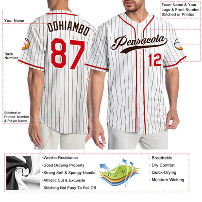 Custom White Brown Pinstripe Red-Brown Authentic Baseball Jersey - Sky-Custom