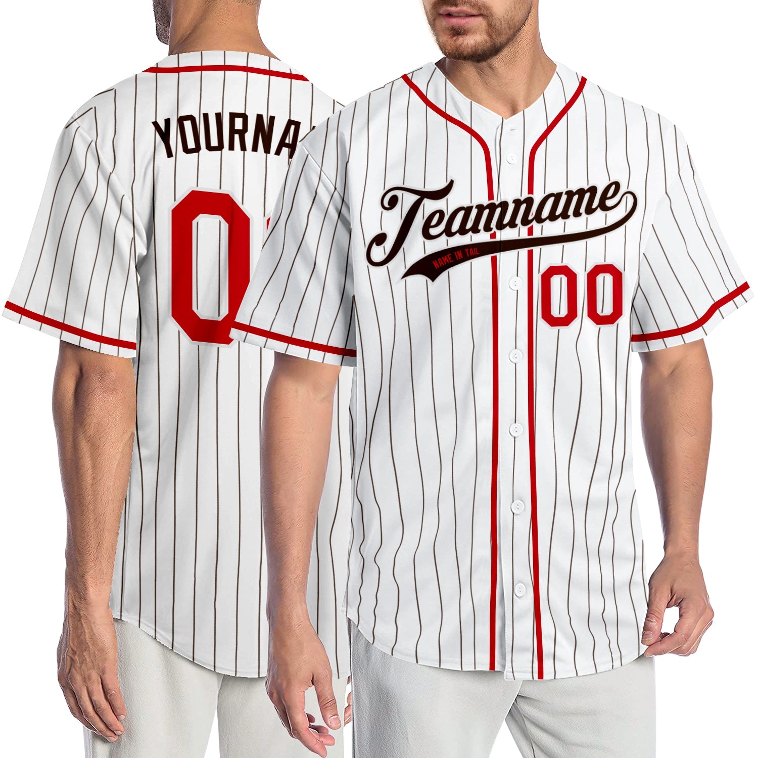 Custom White Brown Pinstripe Red-Brown Authentic Baseball Jersey - Sky-Custom