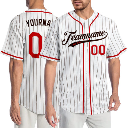 Custom White Brown Pinstripe Red-Brown Authentic Baseball Jersey - Sky-Custom