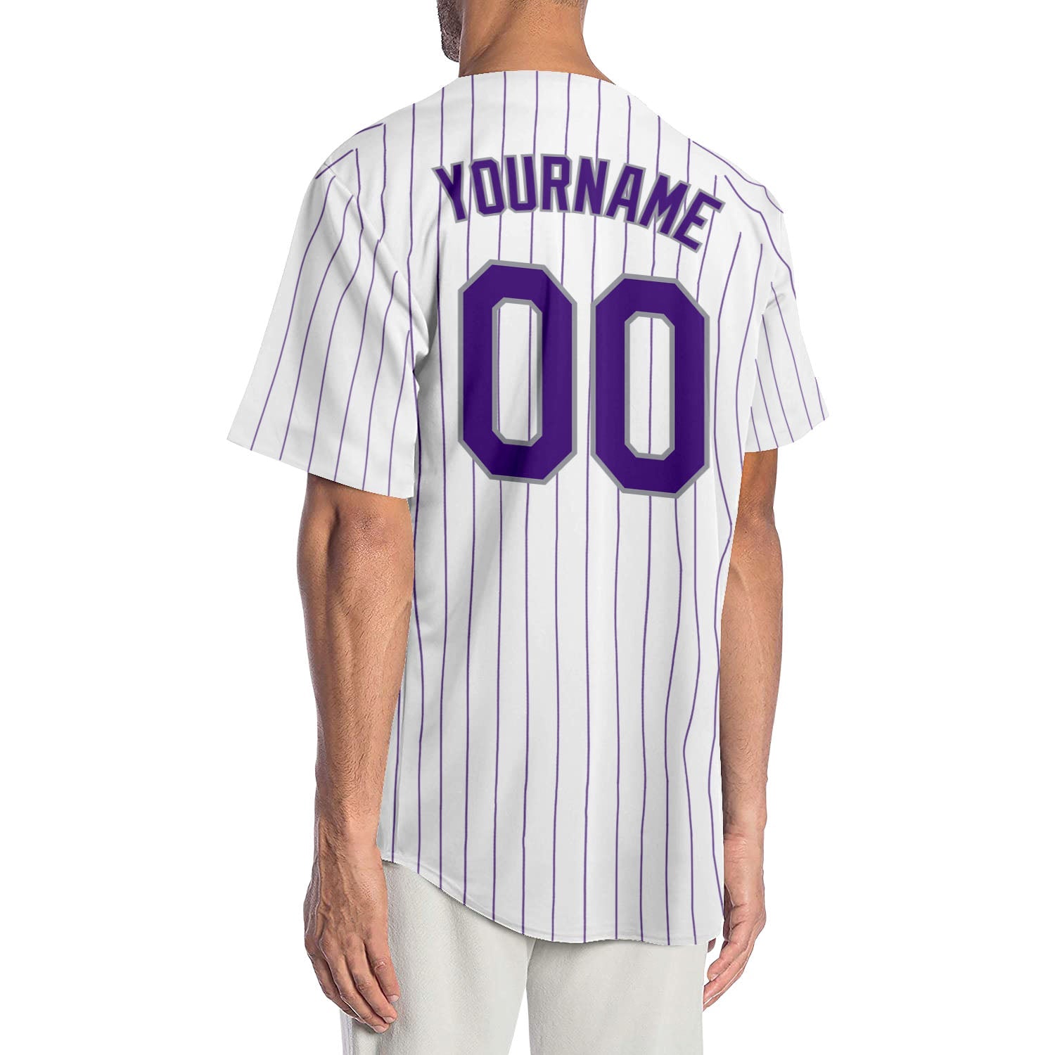 Custom White Purple Pinstripe Purple-Gray Authentic Baseball Jersey - Sky-Custom