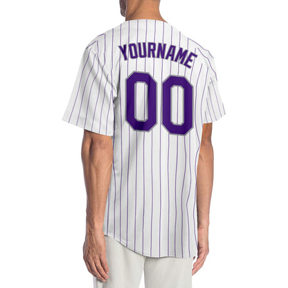 Custom White Purple Pinstripe Purple-Gray Authentic Baseball Jersey - Sky-Custom