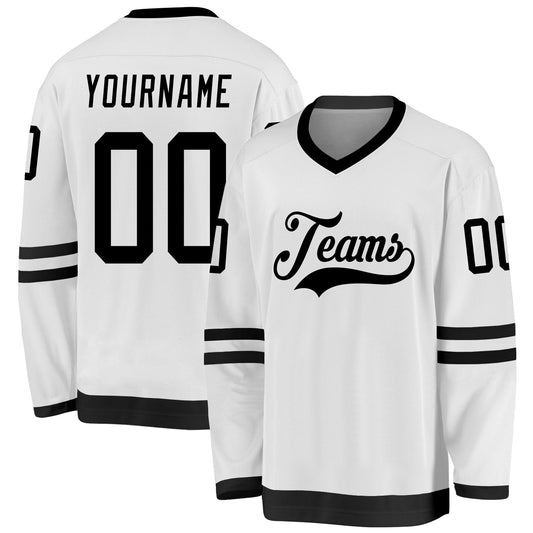 Custom White Black Hockey Jersey - Sky-Custom