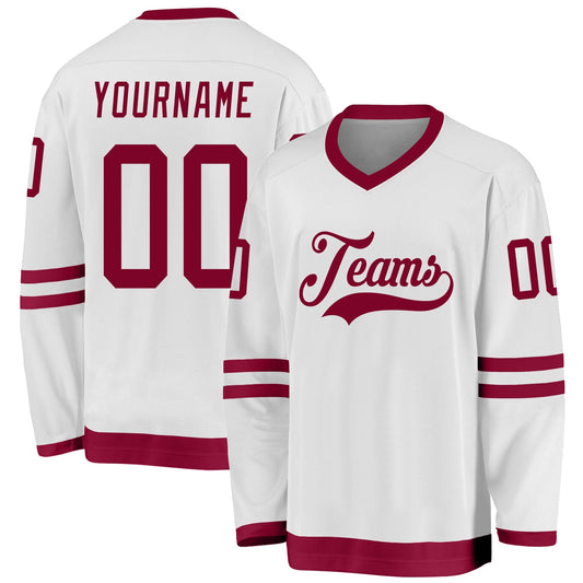 Custom White Maroon Hockey Jersey - Sky-Custom