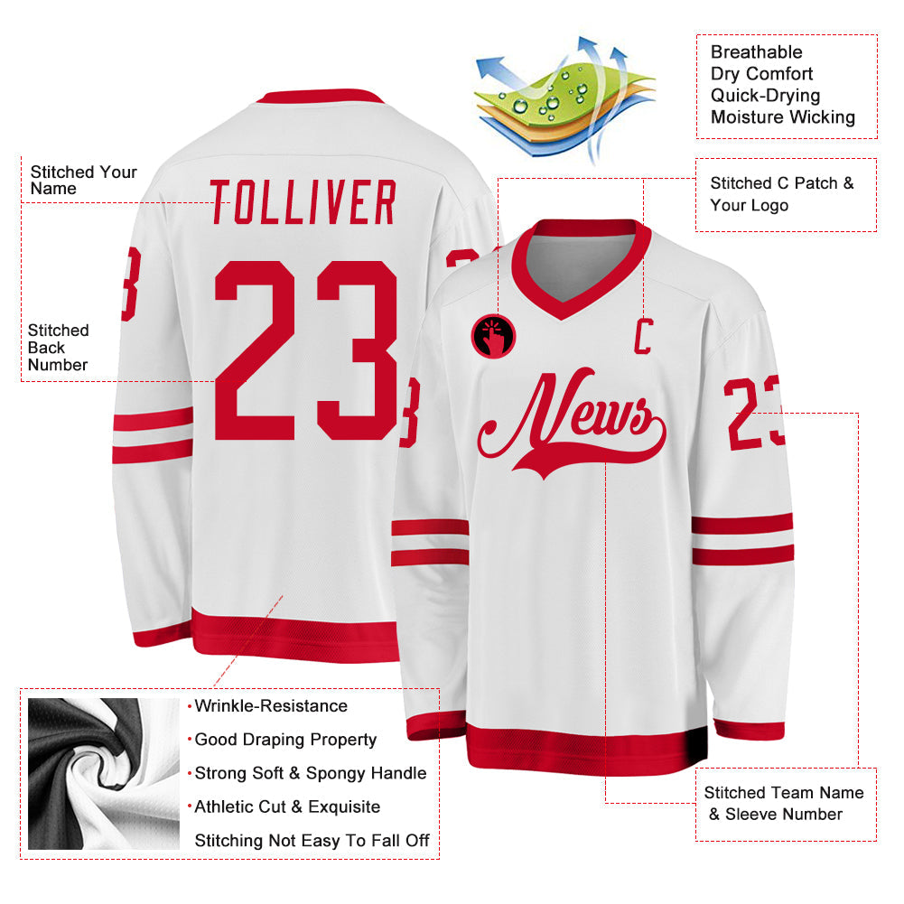 Custom White Red Hockey Jersey - Sky-Custom