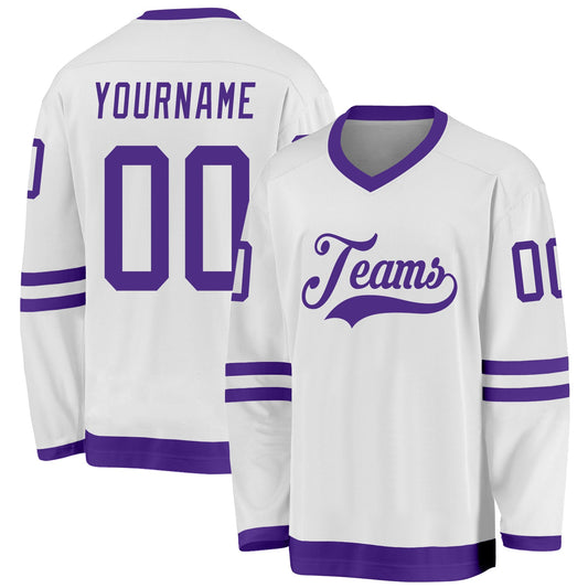 Custom White Purple Hockey Jersey - Sky-Custom