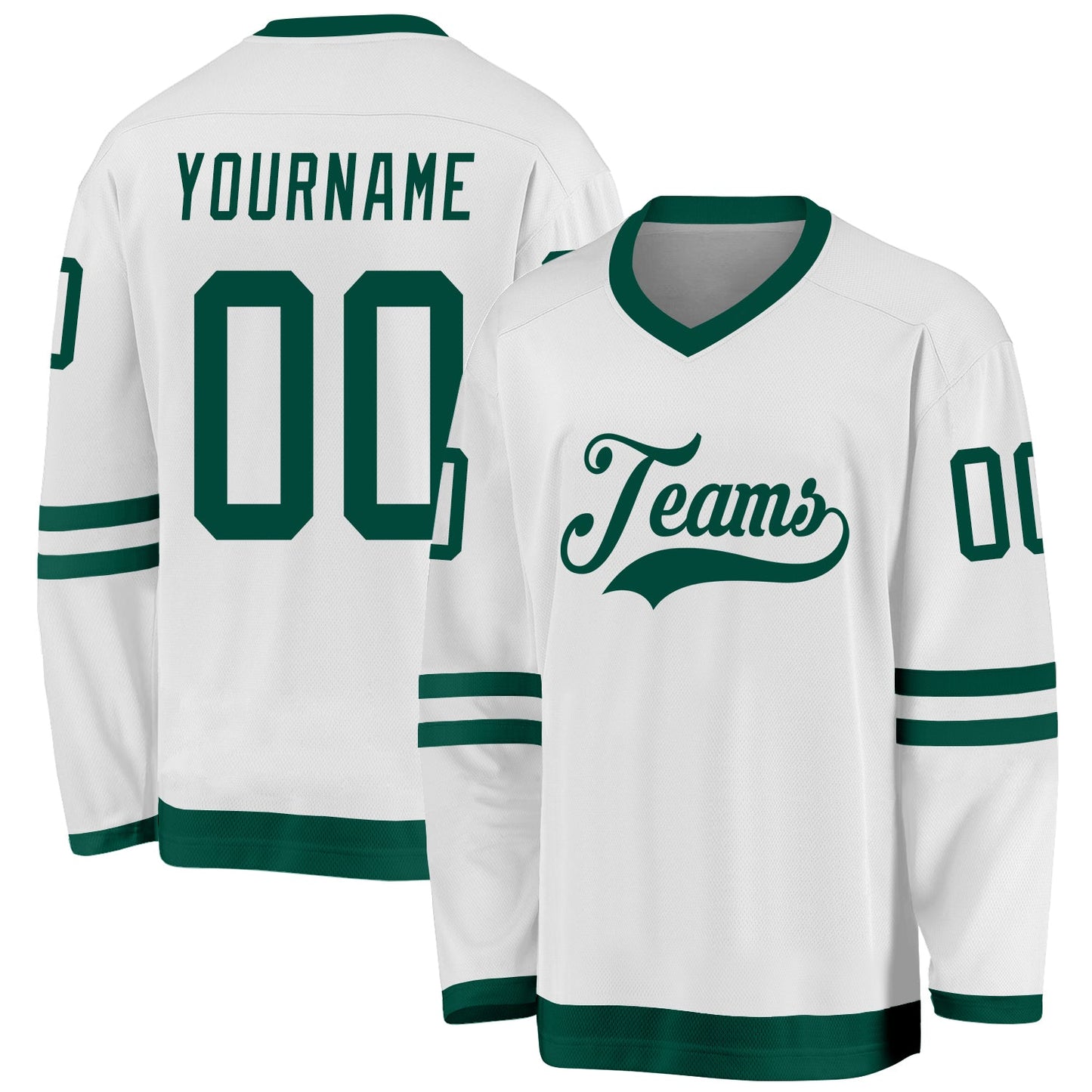 Custom White Green Hockey Jersey - Sky-Custom