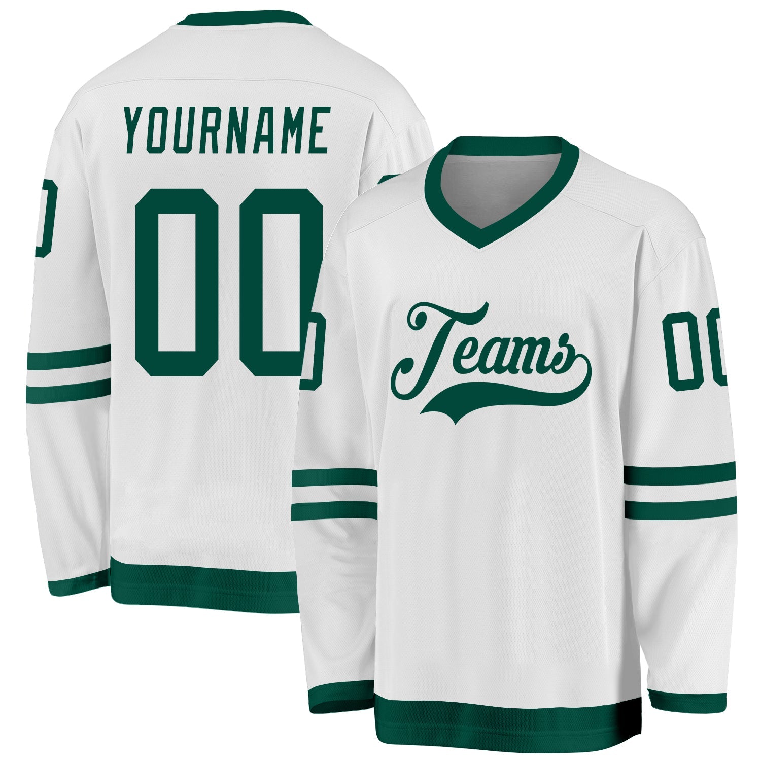 Custom White Green Hockey Jersey - Sky-Custom