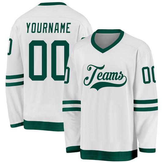 Custom White Green Hockey Jersey - Sky-Custom