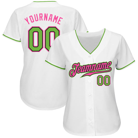 Custom White Neon Green-Pink Authentic Baseball Jersey - Sky-Custom