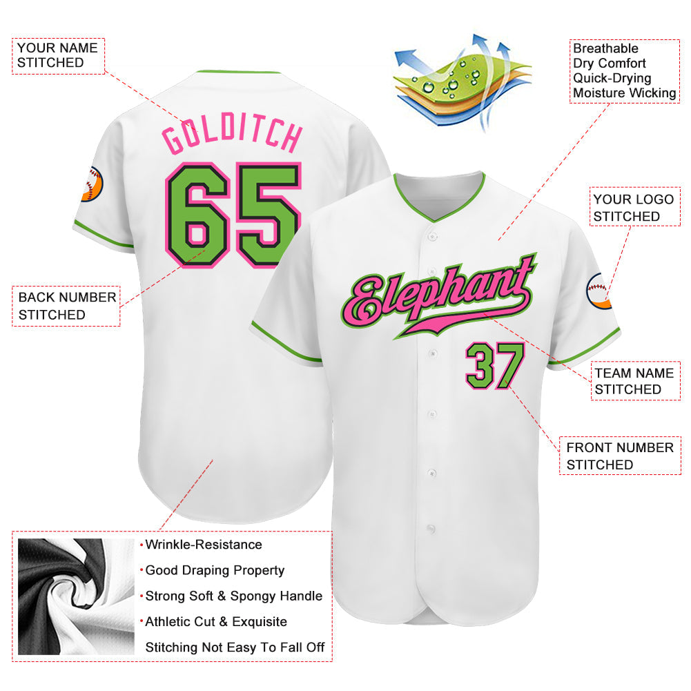Custom White Neon Green-Pink Authentic Baseball Jersey - Sky-Custom